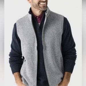 Peter Millar Men's 100% Merino Wool Full Zip British Gray Crown Flex Fleece Vest
